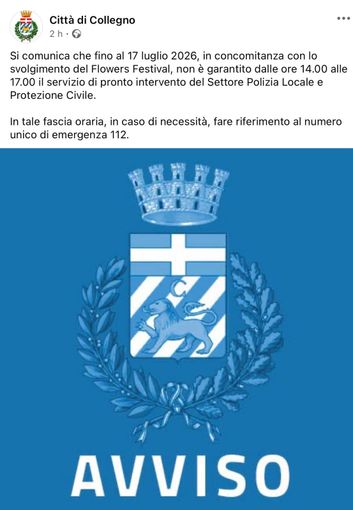 Fratelli d’Italia Collegno: "Inaccettabile sospensione del servizio di Polizia Locale e Protezione Civile per il Flowers Festival" Fratelli d’Italia Collegno: "Inaccettabile sospensione del servizio di Polizia Locale e Protezione Civile per il Flowers Festival"