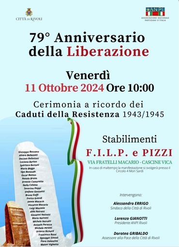 Rivoli ricorda gli operai partigiani delle fabbriche FILP e Pizzi Rivoli ricorda gli operai partigiani delle fabbriche FILP e Pizzi