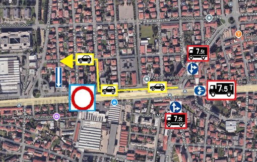 La piantina con le modifiche alla viabilità lungo Corso Francia La piantina con le modifiche alla viabilità lungo Corso Francia