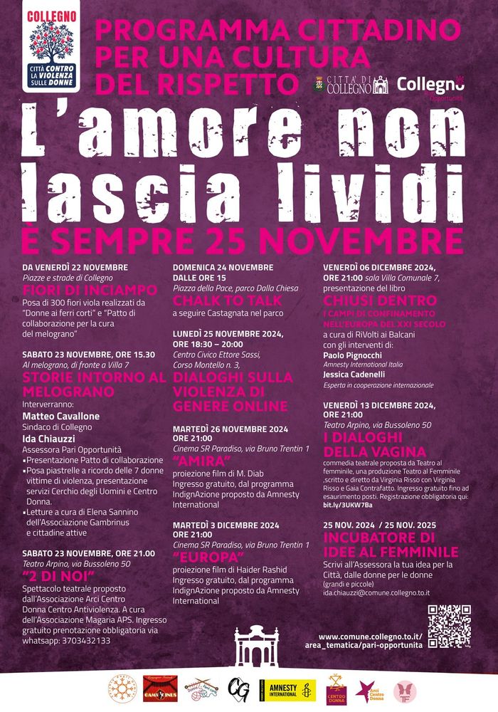 Collegno, da questa settimana "L'amore non lascia lividi", il programma di eventi dedicati alla cultura del rispetto