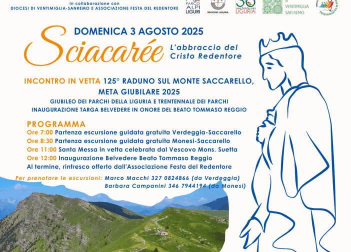 Tutto pronto, domenica 3 agosto, per l'evento "Sciacarée, festa del Giubileo dei Parchi sul Monte Saccarello" Tutto pronto, domenica 3 agosto, per l'evento "Sciacarée, festa del Giubileo dei Parchi sul Monte Saccarello"