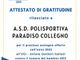 La Polisportiva Paradiso Collegno premiata per l'impegno a favore dei bambini malati di cancro
