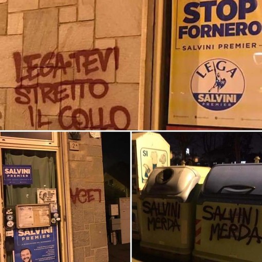 Vandalizzata la sede della Lega di Collegno: graffiti contro Salvini