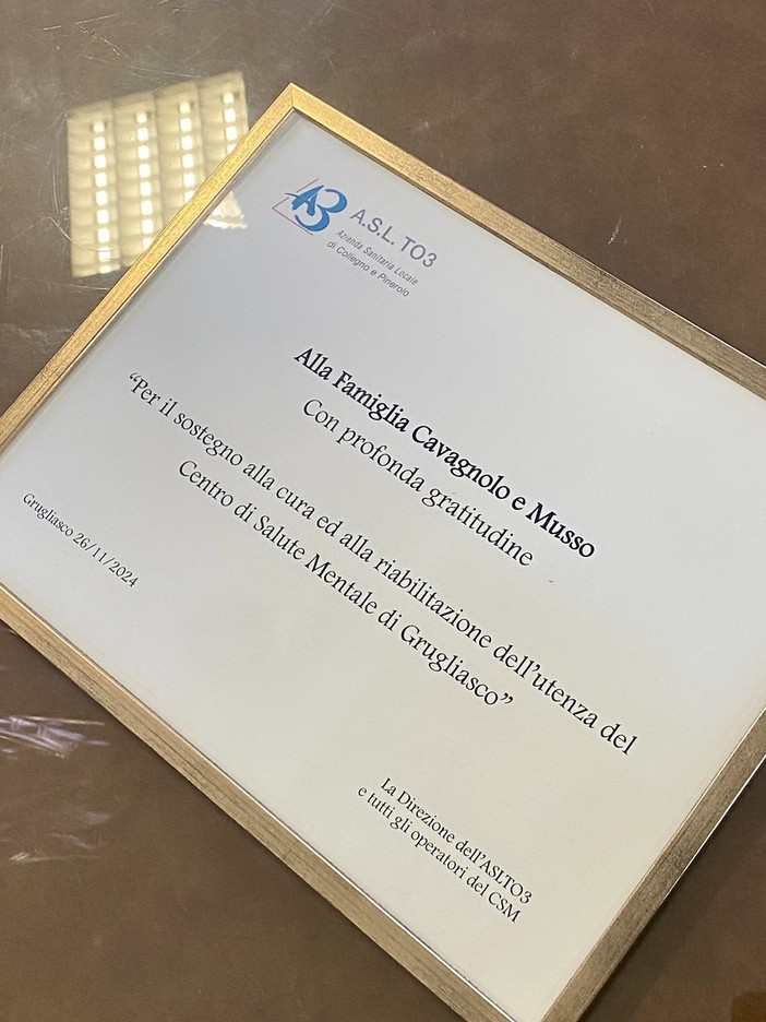 AslTo3, una donazione "regala" un tecnico di riabilitazione psichiatrica in più al Centro di Salute mentale di Grugliasco