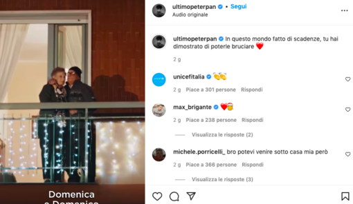 In foto il post su instagram con il video di Ultimo diventato virale nelle ultime ore
