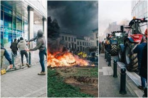 Bruxelles, migliaia di agricoltori in piazza: scontri vicino al Parlamento europeo